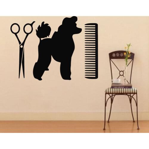 Pets Vinyl Wall Stickers Puppy Pet Shop Wall Murals Scissor With Comb Vinyl Decals Dog Grooming Salon Wall Decoration AJ941