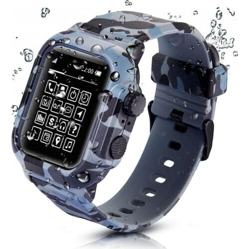 IP68 Waterproof Case+Silicone Strap for Apple Watch 6 Band 42/44MM Camouflage Sport Fashion Bracelet for iWatch Series SE/5/4/3