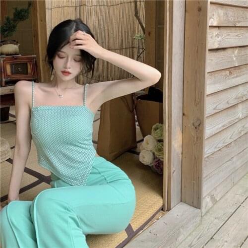 Camisole female summer irregular triangle scarf hot girl short pure desire black outer wear inner tube top cute crop tops women