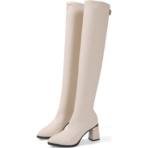 Women Over The Knee High Boots Hoof Heels Winter Shoes Rhinestone High Heels Boots for Lady Thick Heel Black Sexy Sock Boots