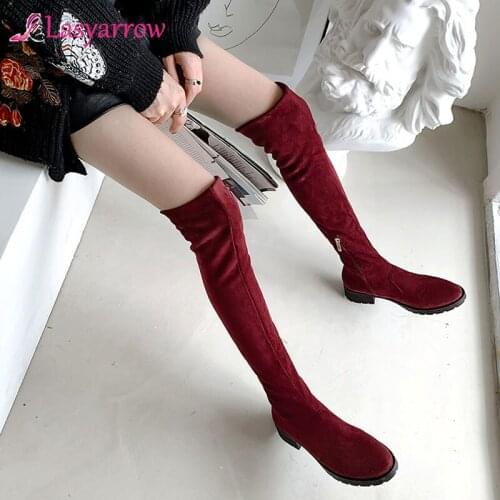 Lasyarrow Womens fashion 2019 big size 43 chunky heels leopard over the knee boots women shoes add fur winter shoes woman