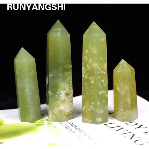 1pc 100% Natural Crystal Point Green jade Healing Obelisk reseda Quartz Wand green Ornament for Home Decor Reiki Energy Stone