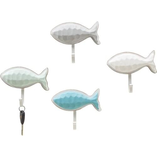1PC Mediterranean Style 3D Fish Shape Hook Wall Decoration Porch Childrens Room Key Rack Coat 4 Colors Hooks Home Ornaments