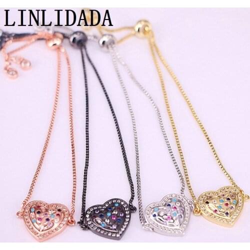 10Pcs Multi CZ Zircon Rainbow Pave Charm Heart Bracelet Femme Copper Chain Bracelets for Women Jewelry