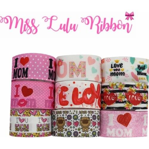 16mm-75mm Love Mom Series Flower Printed Grosgrain/Elastic Ribbon Black Stripes DIY Festival Party Decor 50yards/roll