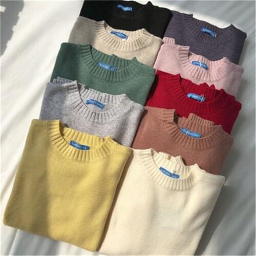 2021 New Autumn Winter Basic Knitted Sweater For Women Casual O-Neck Loose Solid Female Pullovers Jumpers 2020 Knitting Tops 50