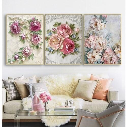 Peony Pink Rose 3 Pcs 5D diy Diamond Painting Full Square Round Diamond Embroidery Mosaic Picture Of Rhinestones Wall Art,N1309