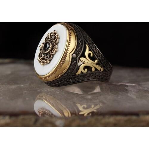 925 Sterling Silver Ring for Men Handmade Natural Stone Vintage Gift Mens Rings All Size Turkish Fashion Jewelry Accessory