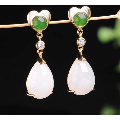 925 Silver Authentic and Tian Bai Yu Earrings Natural Jade Earrings Female Jade Nail Certificate