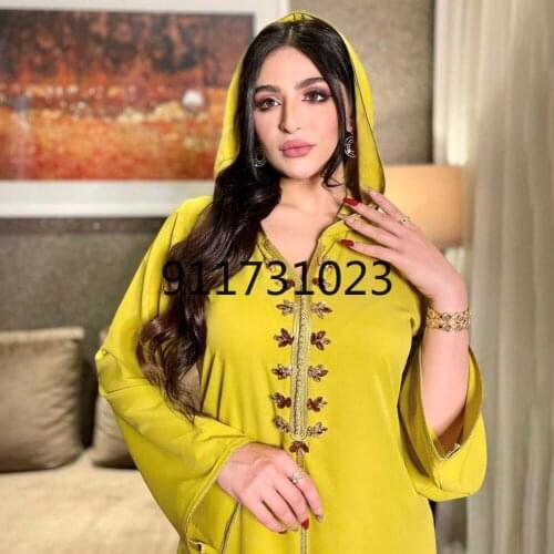 Abaya Dubai Turkey Muslim Hooded Dress Women Moroccan Caftan Elegant Lady Islamic Clothing 2021 Eid Mubarak Djellaba Femme