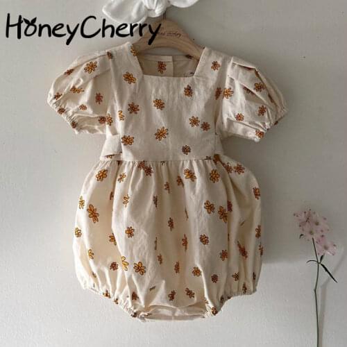Baby Girl Bodysuits Girls' Floral One-piece Clothes Bubble Sleeves Climbing Harbin Childrens Fart Clothes