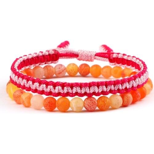 Natural Weathered Stone Beaded Bracelets Handmade Tibetan Buddhist Lucky Rope Bangle for Women Men Wrist Adjustable Jewelry Gift