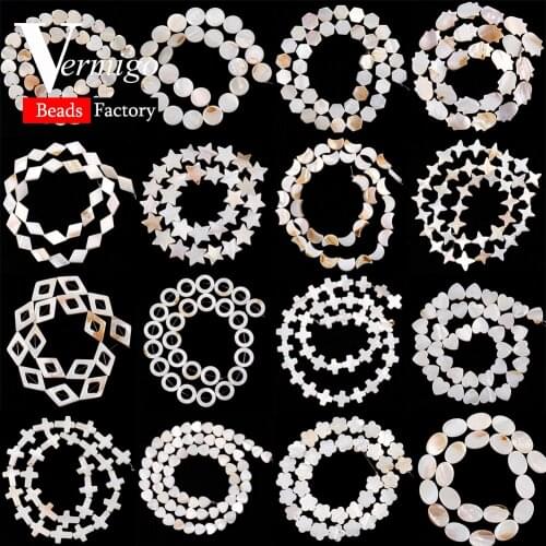 38Styles Natural Mother of Pearl Shell Beads Cross Star Heart Square Oval Freshwater Shell Charms Beads for Jewelry Making 15"