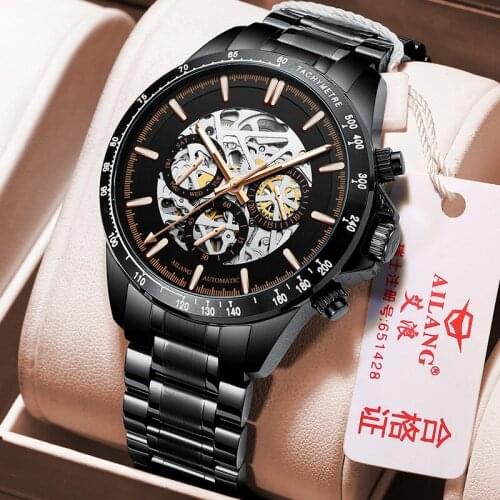 AILANG New Luminous Mens Business 30M Life Waterproof Automatic Men Watch Mechanical Stainless Steel Strap Watches 8827B