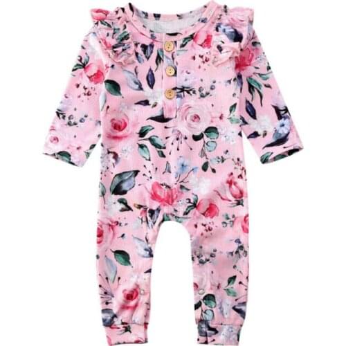 Pudcoco Floral Romper Infant Baby Girl Autumn Winter Clothes Button Long Sleeve Romper Jumpsuit Casual Kids Autumn Fall Outfit