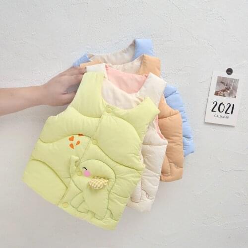 Korean Children Down Vest Autumn Baby Boys Girls Thicken Waistcoat Kids Cartoon Elephant Outerwear Children Winter Lovely Jacket