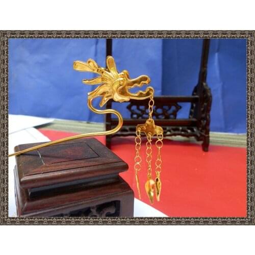 Palace Miao Silver Dragon and Silver Tassel Hair Stick Hanfu Accessories Traditional Antique Pinach Artwork for Palace TV Use