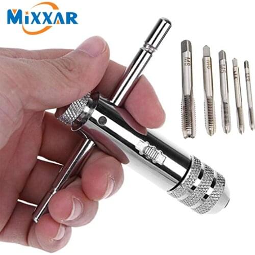 ZK30 Drop Ship 5Pcs/set Adjustable 3-8mm T-Handle Ratchet Tap Wrench With M3-M8 Machine Screw Thread Metric Plug Machinist Tool