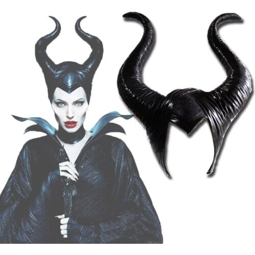 Halloween Cosplay Creepy Maleficent Witch Horns Hat Headwear Latex Mask Headgear Helmet Party Black Queen Headpiece Hat Cap