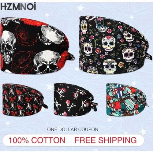 Cartoon Skull Print Surgical Cap Nurse Cap Surgeon Surgical Cap Dentist Cap Kitchen Laboratory Work Cap Beauty Salon Scrub Cap