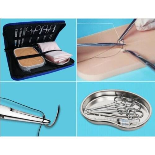 Surgical suture instrument kit for medical students debridement surgery practice tool set with skin model