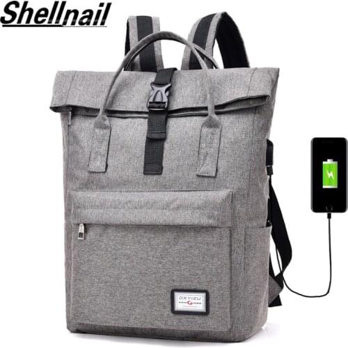 Shellnail Hot Sale Canvas Backpack Women School Bags For Girls 2021 New Fashion Large Capacity USB Charge Men Laptop Backpack