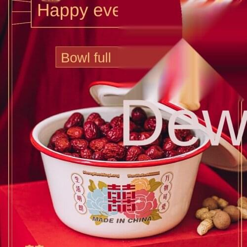 Chinese Hand-Painted Tree Enamel Wedding Ceremony with Lid Hot Pot Dough Basin Large Capacity Soup Bowl Retro Wedding Gift Set