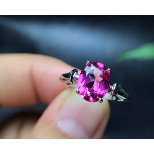 Natural topaz ring, red gemstone, 925 silver, simple diamond-free style, like attention