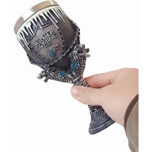 Snow Wolf Goblet Wine Mug Cool Coffee Tea Water Beer Cup Resin Stainless Steel Creative Drinkware