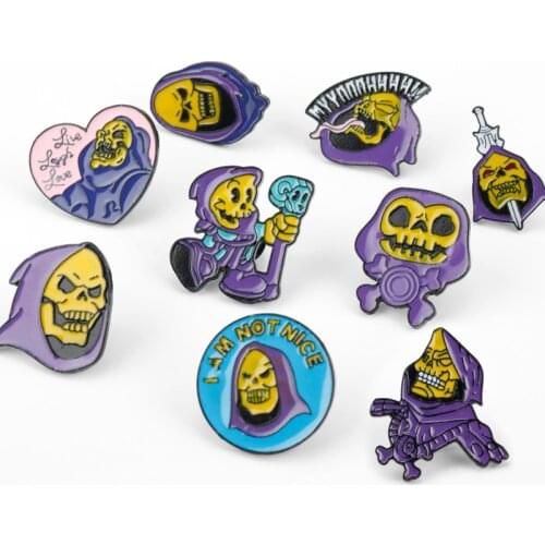Sword Skeletor purple hood He-Man Masters of the Universe Heart Live Laugh Love Skull Jackets Shirt Badge Enamel Brooches Pins