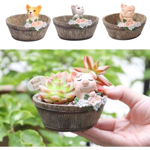 Set of 3 Resin Animal Succulent Cactus Planter Pot with Drainage Hole, Decorative Garden Flower Holder Bowl for Home Office