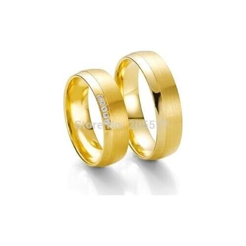 Custom tailor handmade yellow Gold Plating titanium fashion jewelry his and hers engagement wedding rings sets for couples
