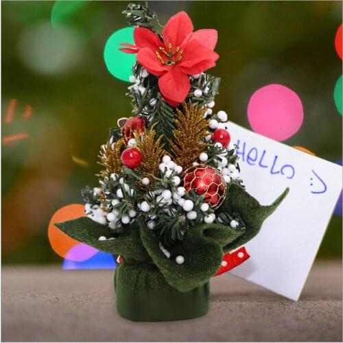 7.8" Mini Size Artificial Tabletop Christmas Tree with Red Berries and Gold Ornaments Christmas Decoration