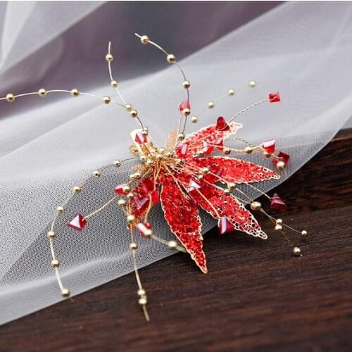 New leaf hair clips beautiful Crystal White Red maple leaf clip side clip fashion elegant girls hair accessories gifts wholesale