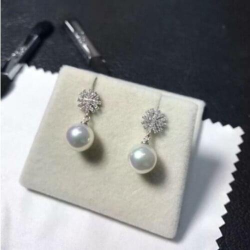 HUGE 10-11mm natural south sea genuine white pearl earring