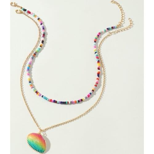 Bohemian Style Colorful Rice Bead Necklace Female Japanese and Korean 2021 Fashion New Enamel Alloy Shell Conch Jewelry