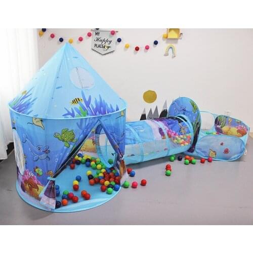 3-in-1 Childrens Tent Play House Ocean Ball Pool Fence Boy Girl Crawling Tunnel Castle Toy Gift For Kids New Portable Folding