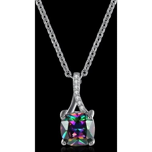 Glam Luxe Mysterious Necklace pendants lab Rainbow Mystic Cubic Zirconia Silver Color Overlay pendants for womens AP2001