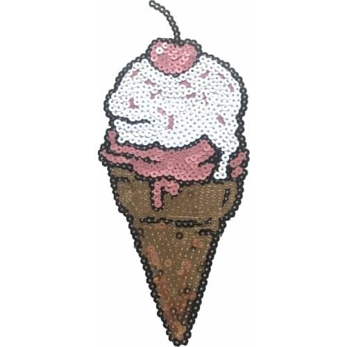 2PCS Iron on Sequins Strawberry Ice Cream Patches for Clothing Jeans Embroidery Appliques Stickers Handmade Sewing Scrapbook