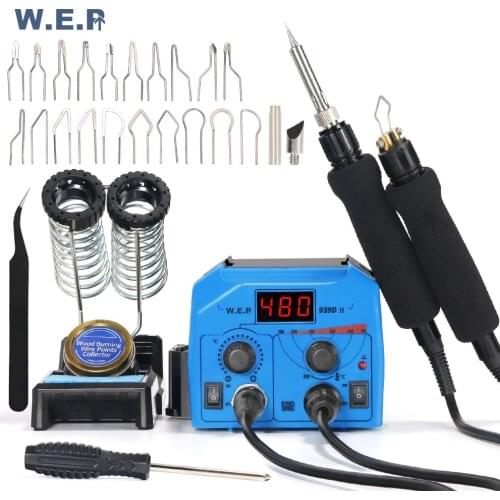 WEP 939D-II 250~750℃ Dual Carving Pyrography Pen Wood Embossing Burning Tool Adjust Temperature Electric Soldering Iron Station