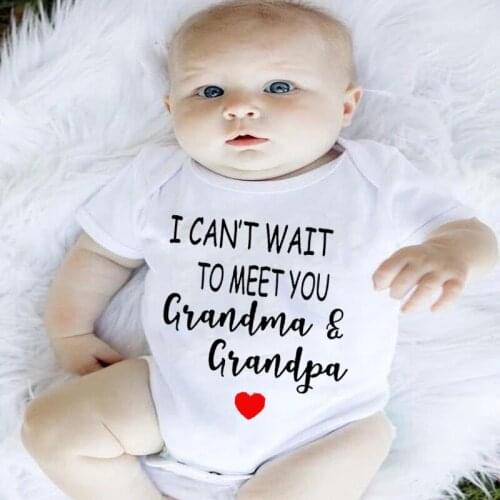 I Cant Wait to Meet You Grandma&grandpa Sweet Cute Bodysuits Newborn Baby Girls Boys Print Romper Bodysuit Sunsuit Outfit Summer
