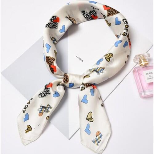Yishine New 70x70cm Women Multifunction Polyester Silk Scarf Sweet Hearts Printed Satin Small Square Wraps Scarves Shawl
