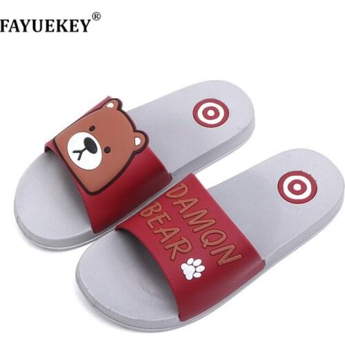 FAYUEKEY 2019 Summer Women Home Cartoon Bear Slippers Beach Bedroom Bathroom Sandals Slides Lovers Flat Shoes Zapatos De Mujer