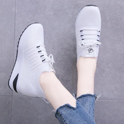 Hidden Heel Summer Shoes Woman Sneakers Black White Platform Wedges Breathable Sneakers Woman Tenis Feminino Chunky Sneaker