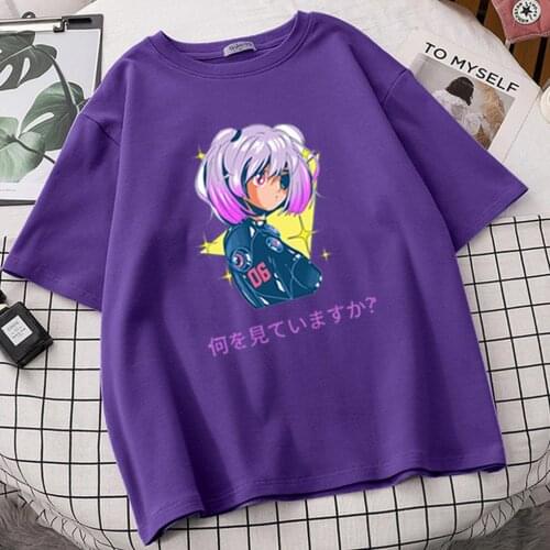 Women Summer Casual Japanese Cartoon Anime Tees Sweet Girl Funny Plus Size Punk Loose Harajuku Vintage T-shirt Short Sleeve Tee