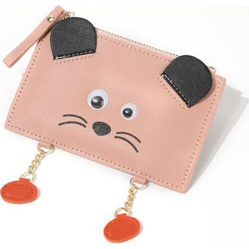 Cartoon cute cat women coin holder fashion thin small purse woman short leather kawaii wallet multi slot zipper girls Coin purse