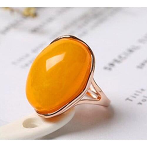 Natural amber honey wax solid silver ring s925 pure silver rose gold chicken oil yellow honey wax blood pearl stone ring womens
