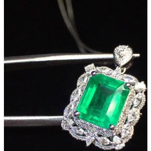 Fine Jewelry Real 18K Gold AU750 G18K Natural Emerald Pendant Emearld 2.78ct Gold Diamond Pendant Gemstone Necklaces for Women