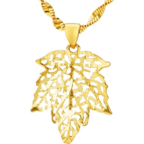 Fashion Maple Leaf 24K Gold Necklaces for Women Hemp Leaf Pendant Charm Necklaces for Women Mothers Gifts Jewelry Accessories