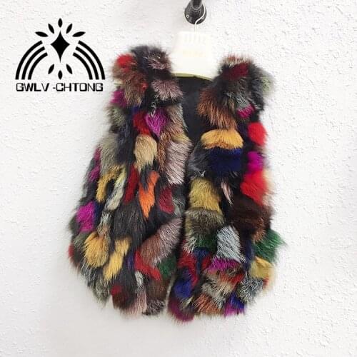 Real natural genuine fox fur vest women fashion multi-color colorful fur gilet jackets ladies over coat outwear custom any size